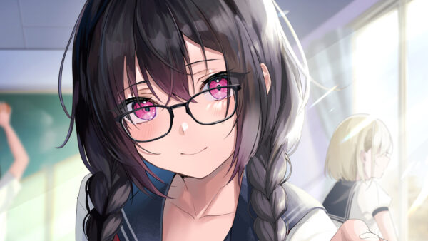 Wallpaper Girl, Eyes, Eyeglasses, Anime, With, Pink