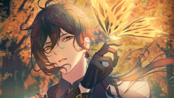 Wallpaper Butterfly, Genshin, Impact, Zhongli, With