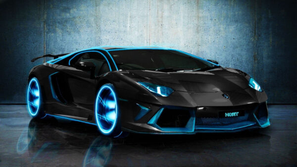 Wallpaper Blue, Black, Lamborghini, Car, Neon