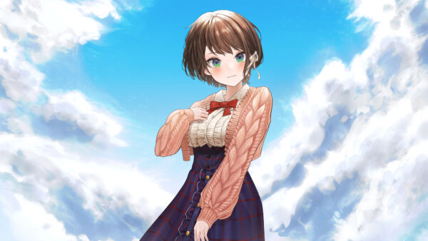 Wallpaper Girl, Background, Eyes, Blue, Short, Hair, Sky, Anime