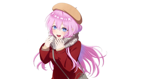 Wallpaper Girl, Pink, Dress, White, Anime, Red, Hair, With, Eyes, Blue, Background