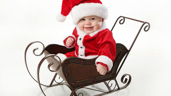 Wallpaper Inside, Wearing, Santa, Cute, Baby, White, Child, Background, Dress, Sitting, Smiling, Claus, Cart