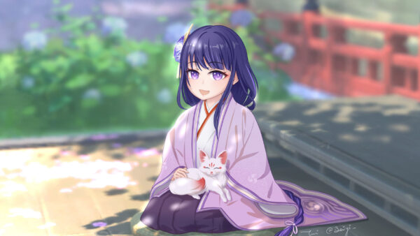 Wallpaper Cat, Purple, Shogun, With, Baal, Eyes, Raiden