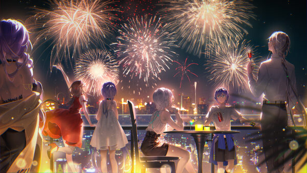 Wallpaper Girls, Anime, Fireworks, Boys, Lights, Background, Sky, And