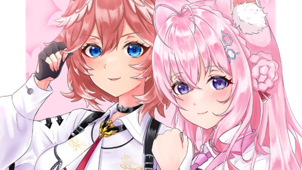 Wallpaper Anime, Pink, Brown, Hair, With, Purple, Girls, Blue, Eyes, Girl