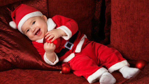 Wallpaper Dark, Cap, Down, Lying, Wearing, Claus, Smiling, Santa, Cute, Dress, Baby, Red, Cloth, Maroon, Beautiful