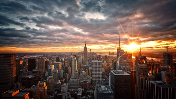 Wallpaper Buildings, With, During, Skyscraper, Desktop, Under, Sunrise, Mobile, City, Sky, New, York, Cloudy