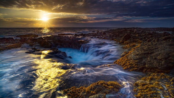 Wallpaper Sunset, During, And, Nature, Pacific, Hawaii, Coast, Ocean, Desktop
