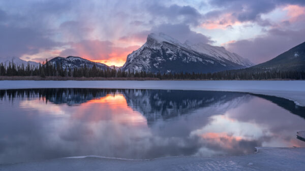 Wallpaper River, Canada, With, Dawn, Park, Wintertime, Mountain, Nature, Desktop, National, Lake, Reflection, Mobile, During, Banff