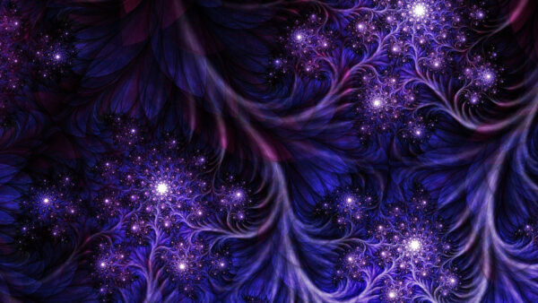 Wallpaper Glittering, Fractal, Flowers, Purple, Abstract, Dark