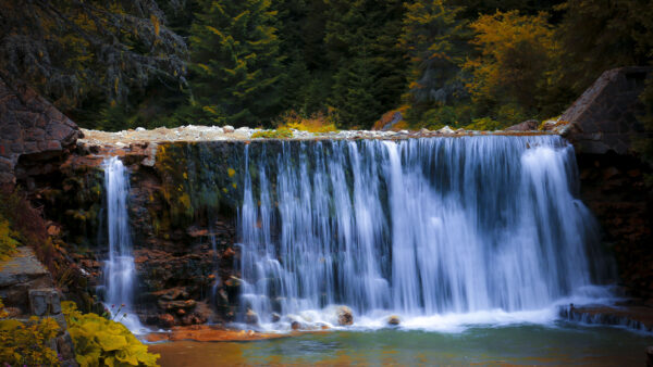 Wallpaper Forest, Background, Nature, River, Waterall, Green, Trees, Pouring