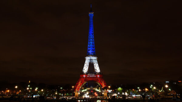 Wallpaper Paris, And, White, Blue, Eiffel, With, Dark, Sky, Tower, Travel, Red, Brown, Background, Desktop, Lights