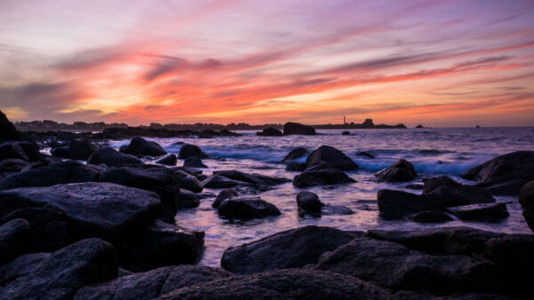 Wallpaper Purple, Desktop, Stones, Black, Ocean, Under, Sea, Light, Mobile, Yellow, Sky, Coast, Nature, Clouds