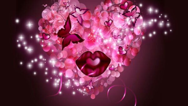 Wallpaper Shape, Love, Butterflies, Pink, Round, Lip, Bokeh, Glitter, Heart