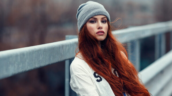 Wallpaper Model, Cap, Fence, Ash, Wearing, Dress, Redhead, White, And, Leaning, Girl, Back, Girls