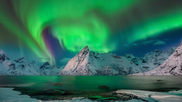 Wallpaper Borealis, Night, Mountain, Winter, Nature, Norway, Sky, Aurora