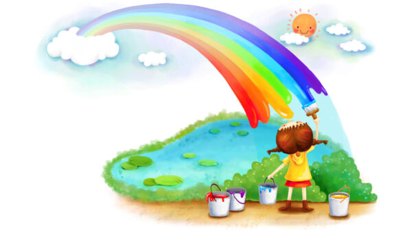 Wallpaper Rainbow, Kids, Painting, Girl