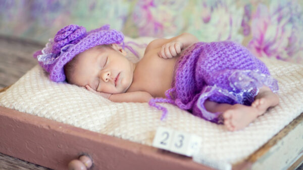 Wallpaper White, And, Cloth, Child, Wearing, Purple, Bed, Cute, Sleeping, Woolen, Knitted, Cap