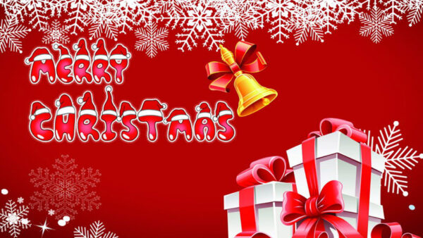Wallpaper Christmas, Bell, Gift, Boxes, Snowflakes, Golden, Merry