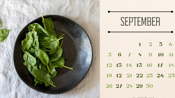 Wallpaper Spinach, Black, September, Calendar, Plate, With, Leaves