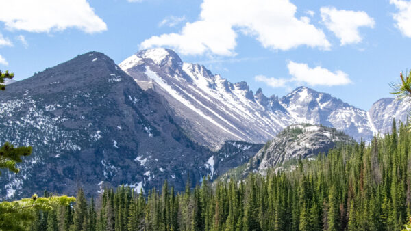 Wallpaper Mountains, White, Snow, Nature, Background, Bushes, With, Sky, Slope, Trees, Clouds, Blue