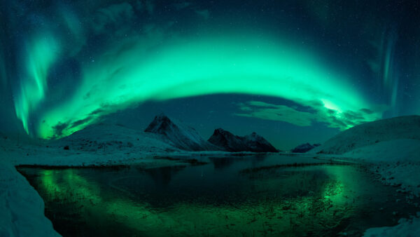 Wallpaper With, Borealis, During, Reflection, Nature, Desktop, Lake, Nighttime, Aurora, Mountain