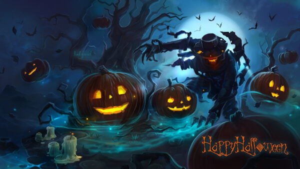 Wallpaper Halloween, Light, Blue, Dark, Black, Moon, Happy, Desktop