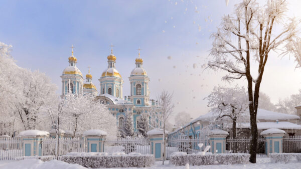 Wallpaper Winter, Fence, Petersburg, Saint, During, Travel, Desktop, Russia, Snow, Covered, Church, With