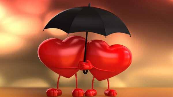 Wallpaper Umbrella, Desktop, Under, Two, Valentine, Red, Hearts