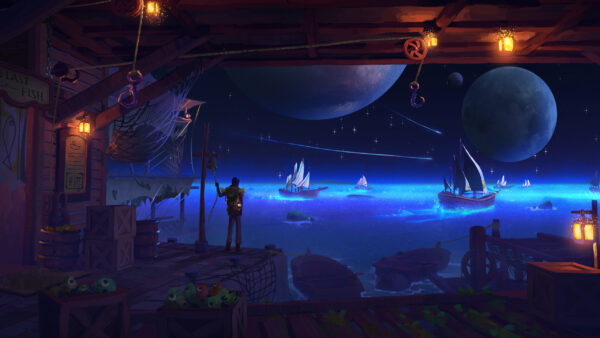 Wallpaper Planet, Boat, Colorful, Fantasy, Lights