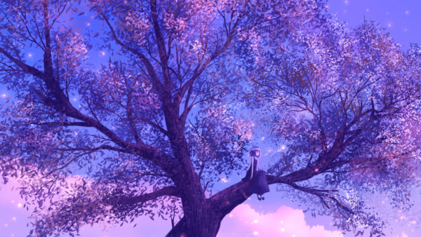 Wallpaper Tree, Purple, Girl, Animation