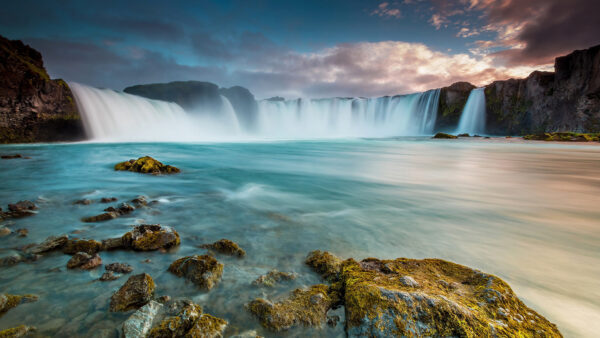 Wallpaper From, River, Waterfalls, Under, Blue, Rocks, Nature, Sky, Stream, White, Clouds, Stones