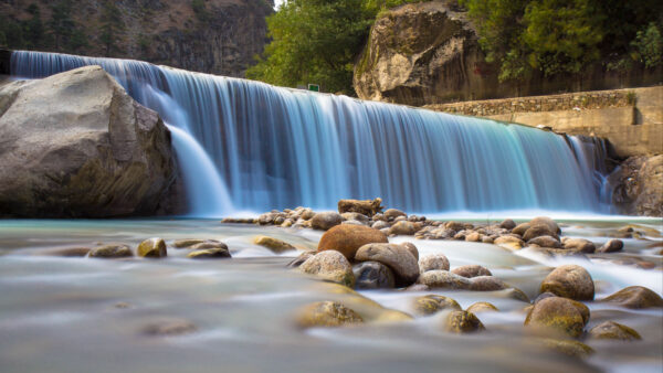 Wallpaper Forest, Waterfall, Trees, Desktop, Stream, Background, Rock, Stones, Beautiful, Pebbles, Water, From, Mobile, Nature