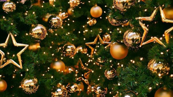 Wallpaper Decoration, Christmas, Ornaments, Stars, Lights, Balls, Golden
