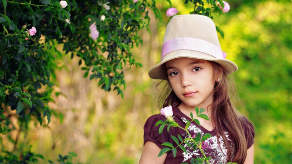 Wallpaper Brown, Green, Trees, Top, Baby, And, Hat, Having, Wearing, Flower, Girl, Cute, Leaf, Hand, Light, With, Desktop, Maroon, Background