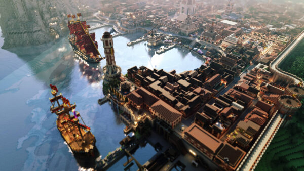 Wallpaper Desktop, Ship, Cool, Aerial, Pc, City, Road, Minecraft, 4k, Background, View, Images