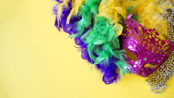 Wallpaper Gras, WALL, Mardi, Mask, Glittering, Colorful, With, Feathers, Yellow