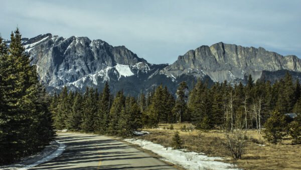 Wallpaper Nature, Landscape, Green, Trees, Turn, Covered, View, Desktop, Snow, Road, Mountains, With, Between, Mobile