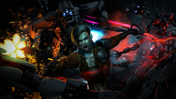 Wallpaper 2077, Girl, Cyberpunk, Fight