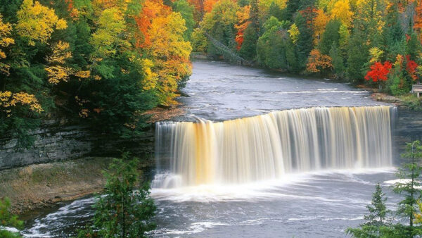 Wallpaper Spring, Autumn, Forest, Colorful, View, Trees, Waterfalls, Aerial, Nature, River, Between, Pouring