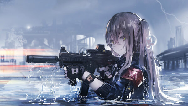 Wallpaper Water, Buildings, Girl, UMP45, And, With, Girls, Background, Lightning, Desktop, Shallow, Games, Frontline