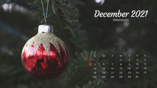 Wallpaper Calendar, Christmas, Glitter, 2021, Ball, December, Tree, Red, Decoration
