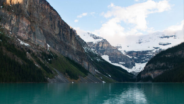 Wallpaper View, Lake, Snow, Landscape, Nature, Beautiful, With, Mountain, Slope, Trees, Rock
