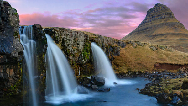 Wallpaper Kirkjufell, Iceland, Waterfalls, Mountain