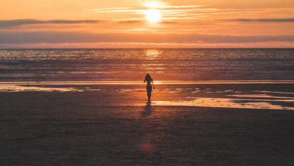 Wallpaper Sunset, Girl, Beach