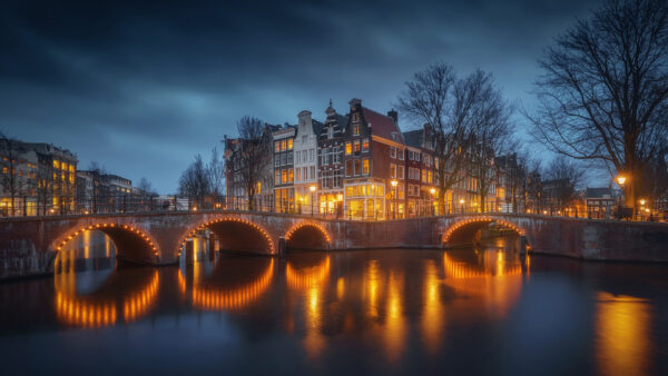Wallpaper Man, Netherlands, Travel, Amsterdam, Desktop, Urban, Night, Made, Water, Cities, Reflection
