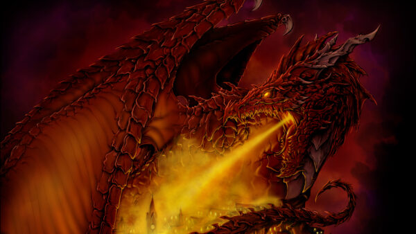 Wallpaper Desktop, Dreamy, Red, Fire, Dragon, Fantasy, Castle, Breathing