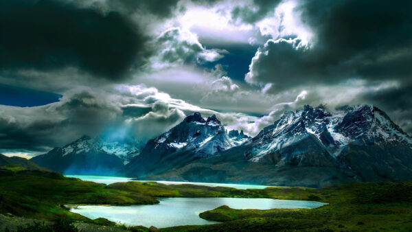 Wallpaper And, Nature, Mobile, Desktop, Under, Mountain, Snow, Lake, Cloudy, With, Sky
