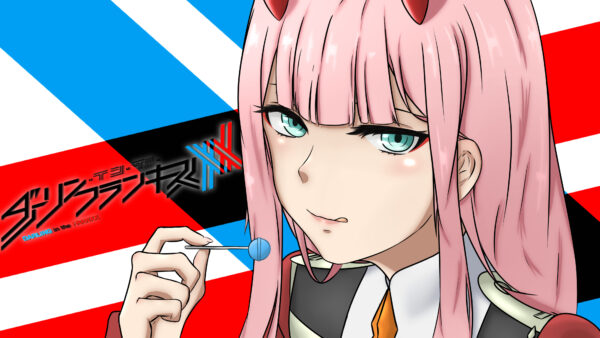Wallpaper With, Lollipop, Having, Background, Zero, Anime, Blue, The, And, White, Darling, Two, Red, FranXX