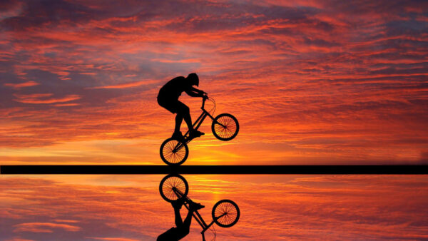 Wallpaper Reflection, Sunset, Man, Background, Cycling, Mobile, Desktop, Photography